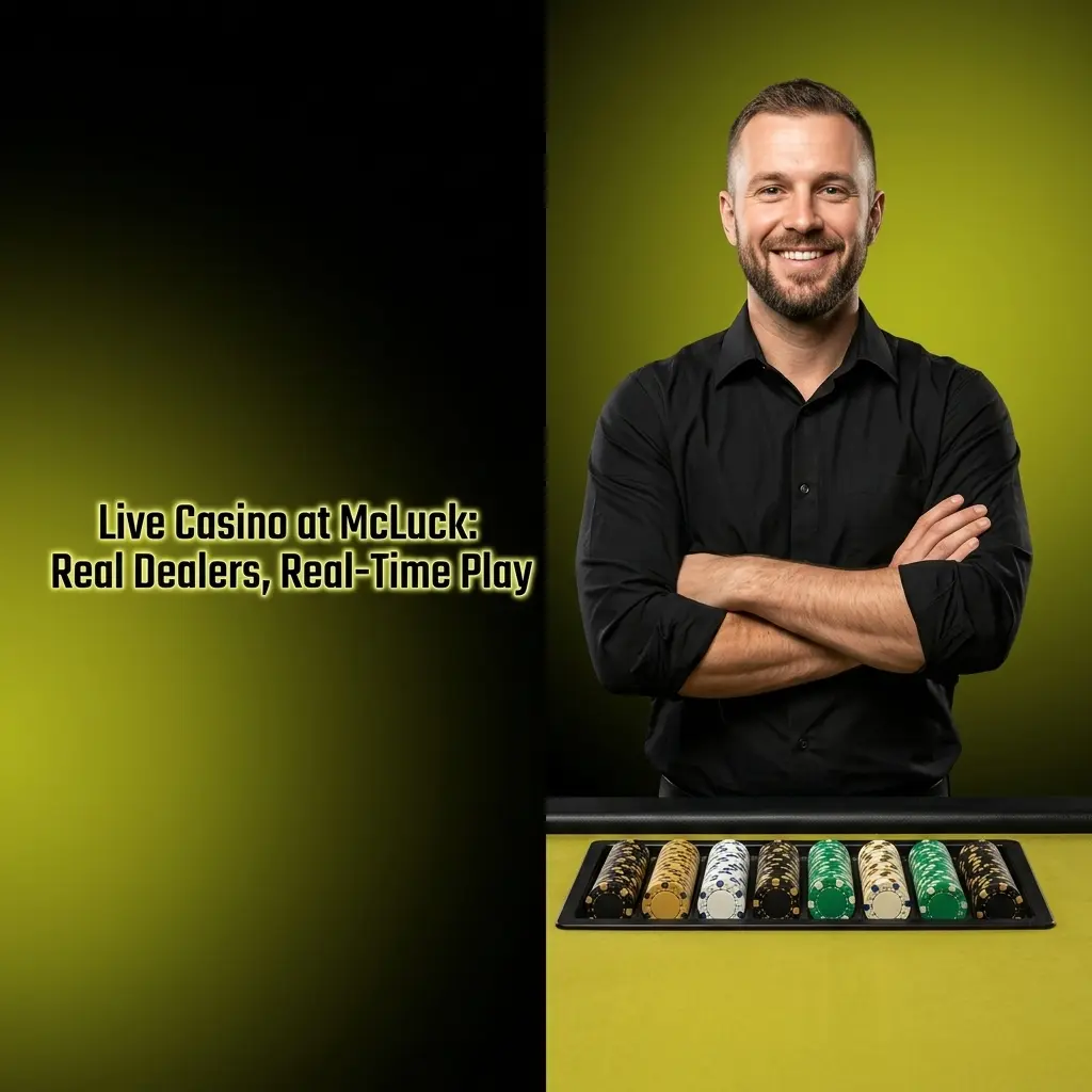 McLuck live casino studio with professional dealer managing real-time blackjack, roulette, and baccarat tables