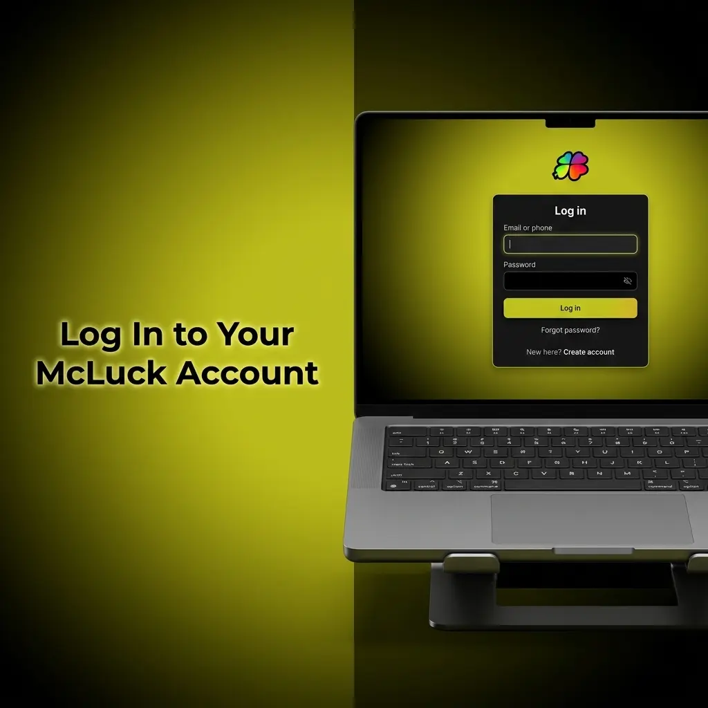 McLuck account login form with email and password fields for accessing balance, bonuses, and game history